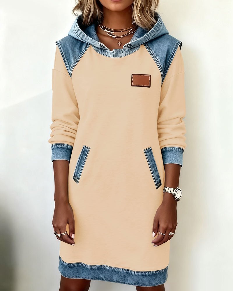 Giada | Abito Casual con Cappuccio e Dettagli in Denim