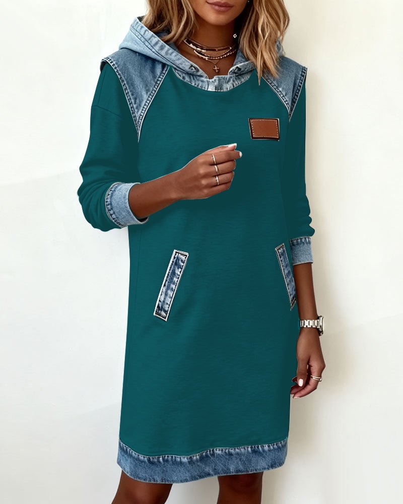Giada | Abito Casual con Cappuccio e Dettagli in Denim