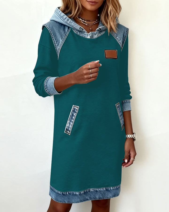 Giada | Abito Casual con Cappuccio e Dettagli in Denim