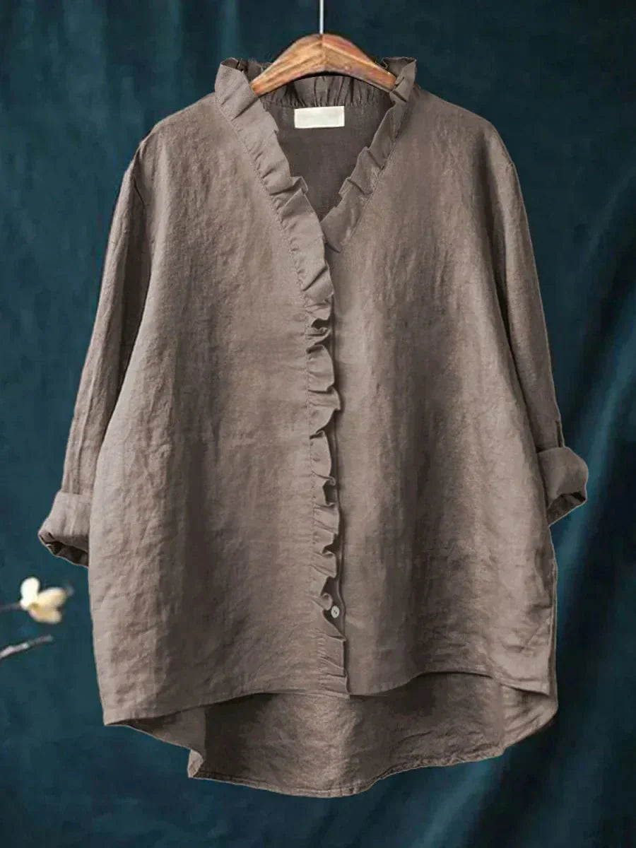 Sanela | Camicia Casual in Cotone e Lino con Volant Elegante