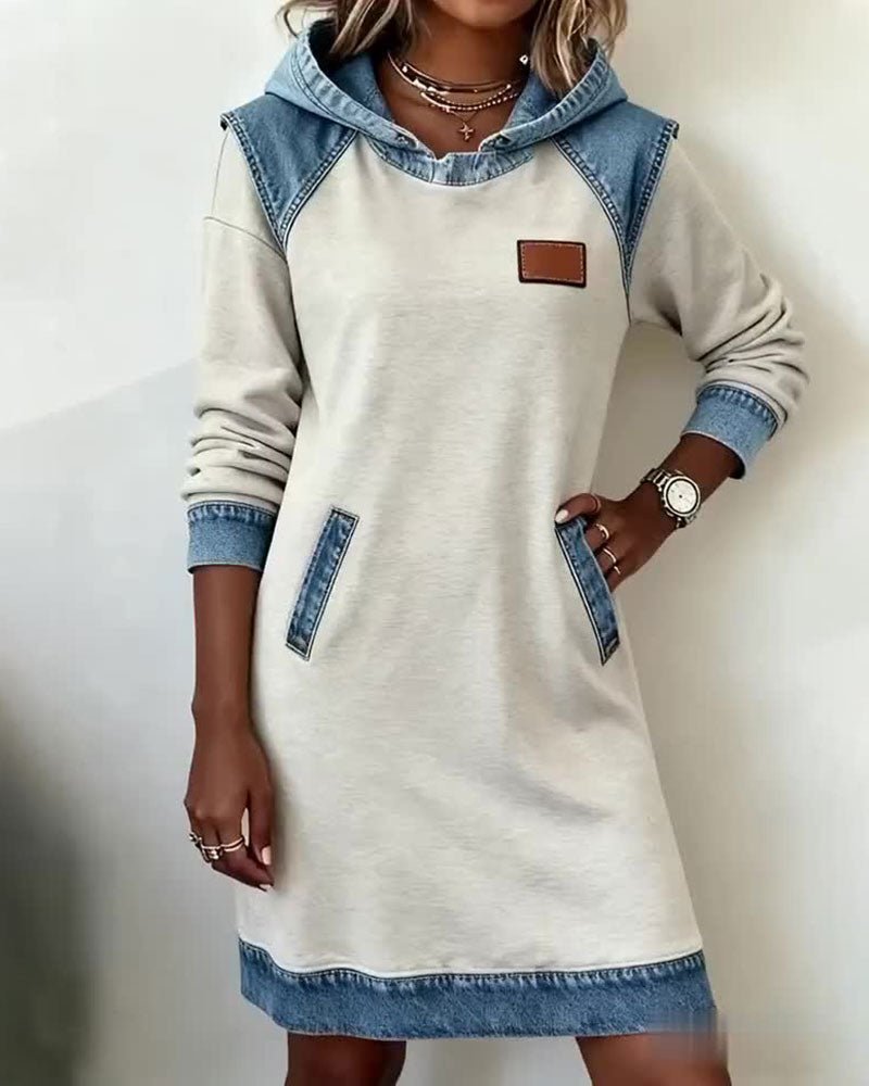 Giada | Abito Casual con Cappuccio e Dettagli in Denim