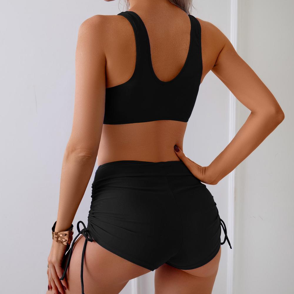 Bikini Donna Vita Alta con Shorts Top Incrociato Lacci Laterali