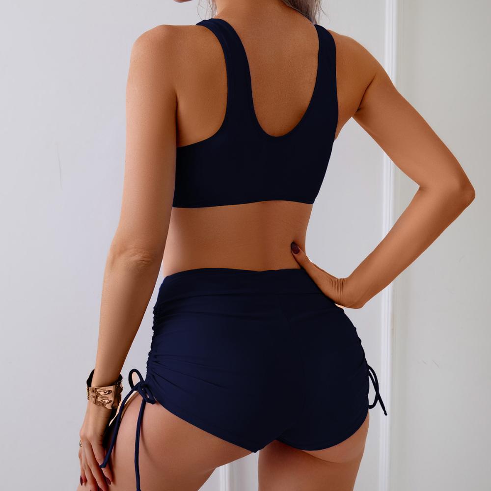 Bikini Donna Vita Alta con Shorts Top Incrociato Lacci Laterali