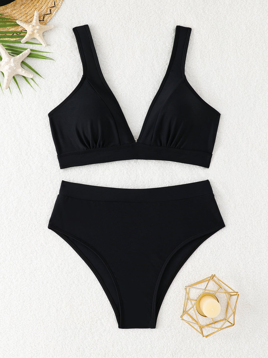Bikini Due Pezzi Donna Vita Alta – Top Scollo a V Profondo con Spalline Larghe