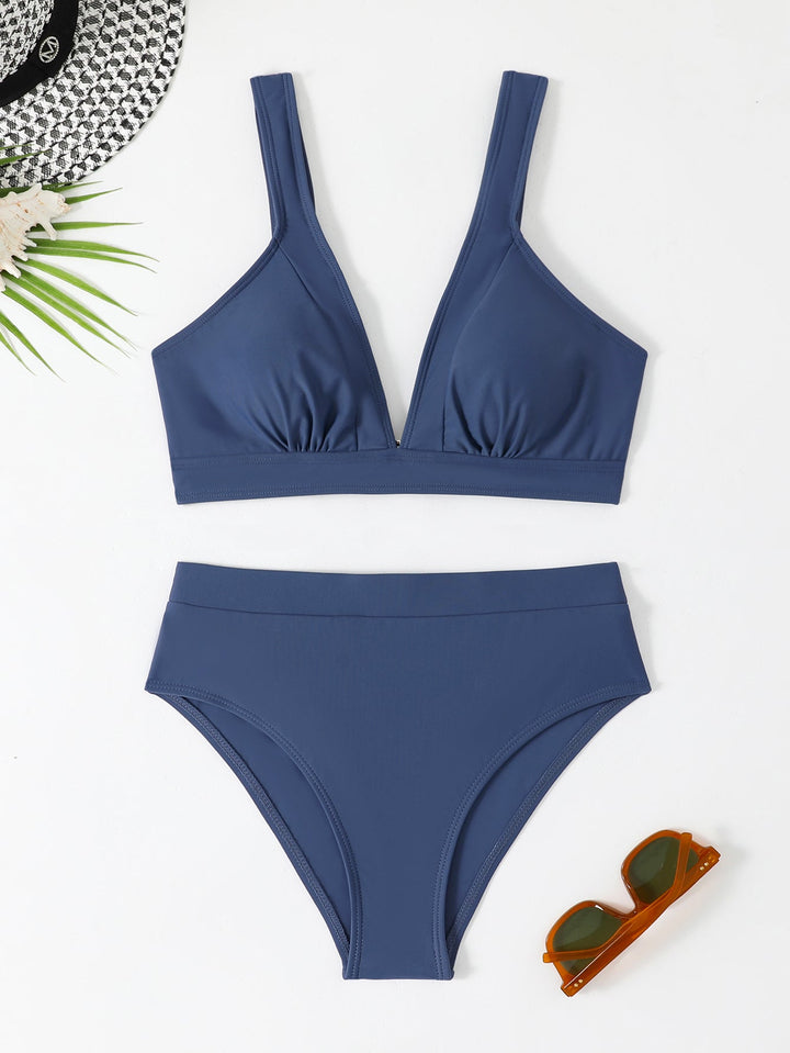 Bikini Due Pezzi Donna Vita Alta – Top Scollo a V Profondo con Spalline Larghe