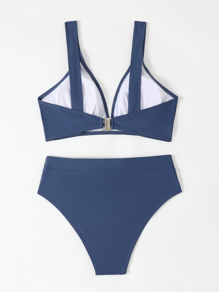 Bikini Due Pezzi Donna Vita Alta – Top Scollo a V Profondo con Spalline Larghe