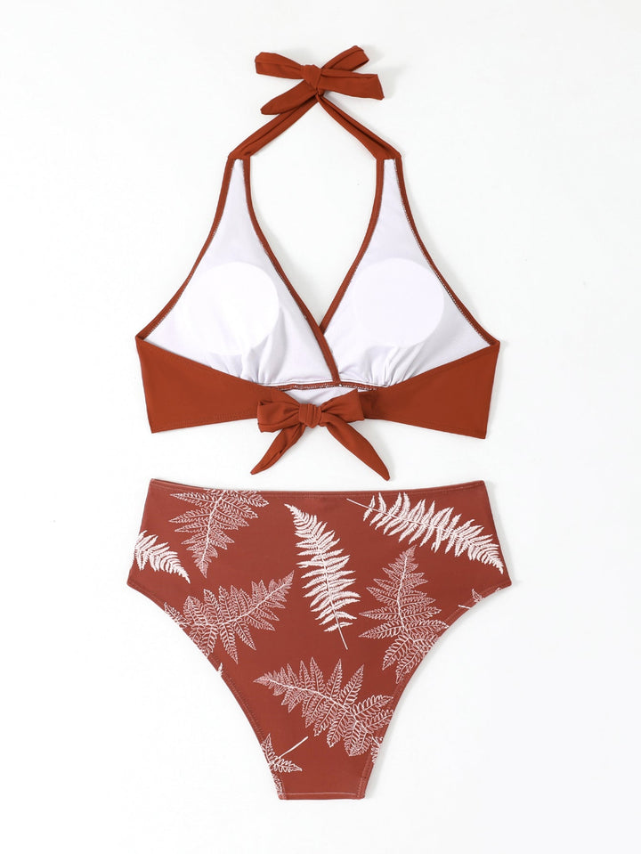 Bikini Due Pezzi Vita Alta Donna – Top Halter Volant e Slip Contenitivo Modellante