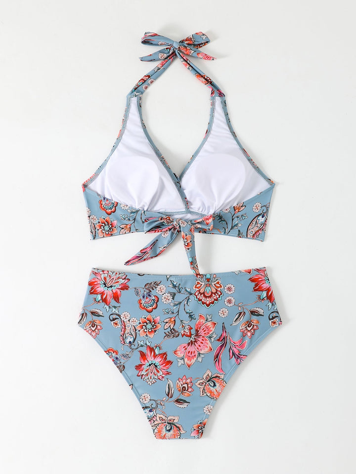 Bikini Due Pezzi Vita Alta Donna – Top Halter Volant e Slip Contenitivo Modellante