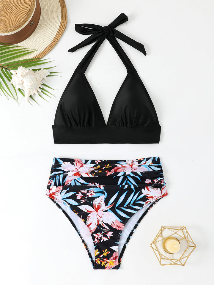 Bikini Due Pezzi Vita Alta Donna – Top Halter Volant e Slip Contenitivo Modellante