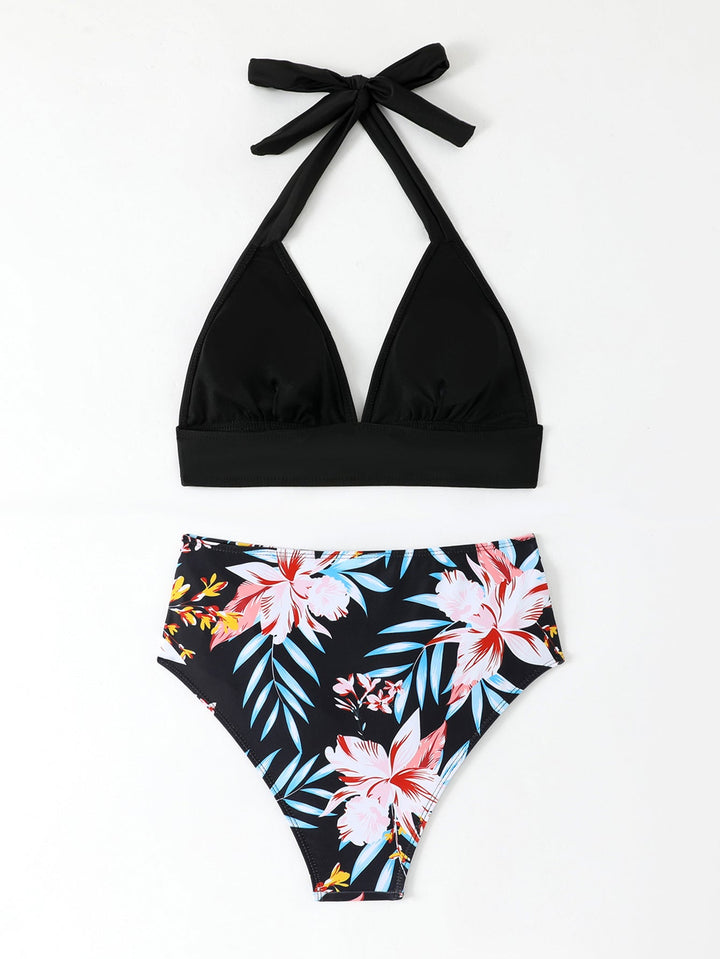 Bikini Due Pezzi Vita Alta Donna – Top Halter Volant e Slip Contenitivo Modellante