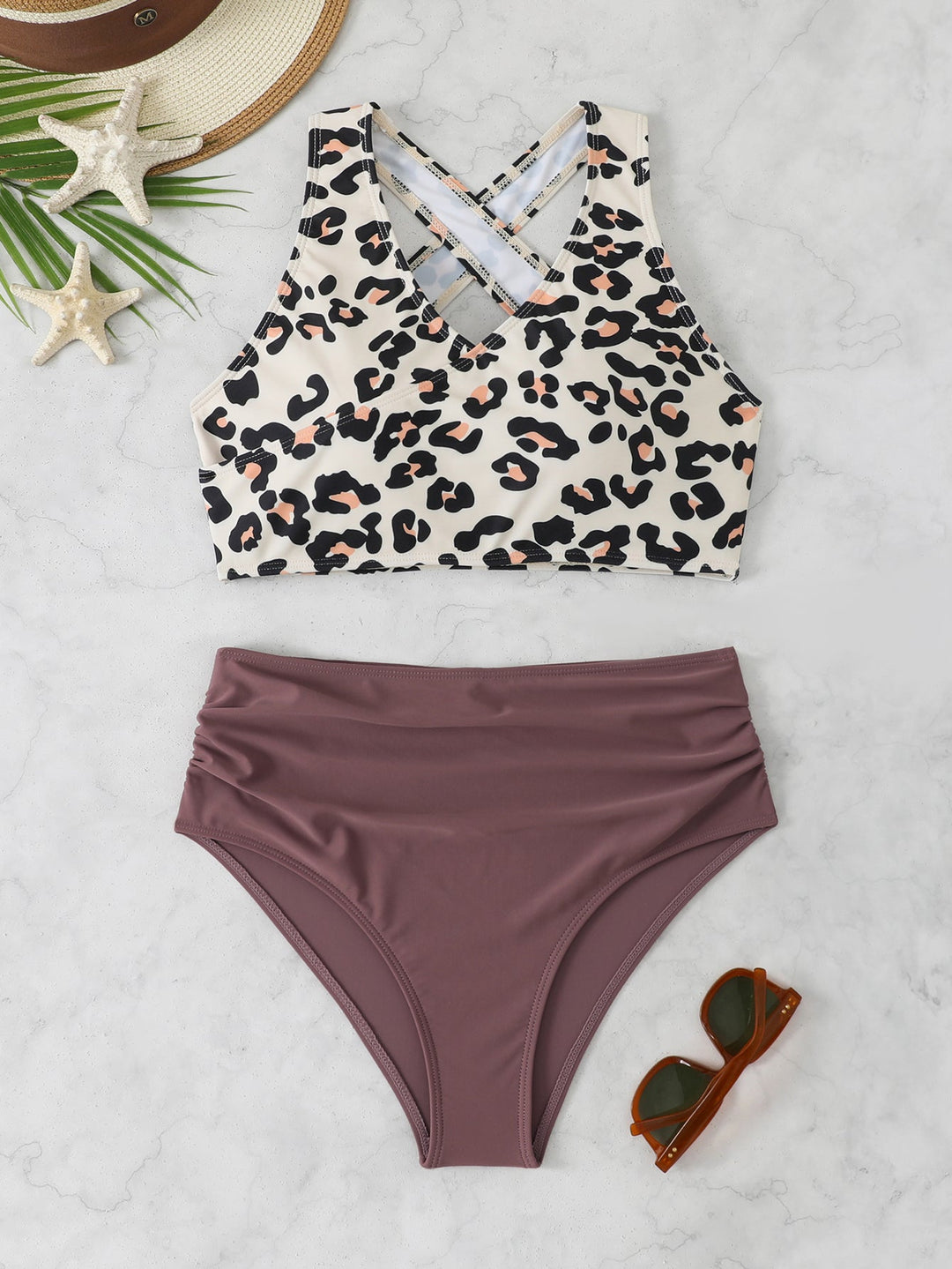 Bikini Due Pezzi Vita Alta Donna – Top Halter Volant e Slip Contenitivo Modellante