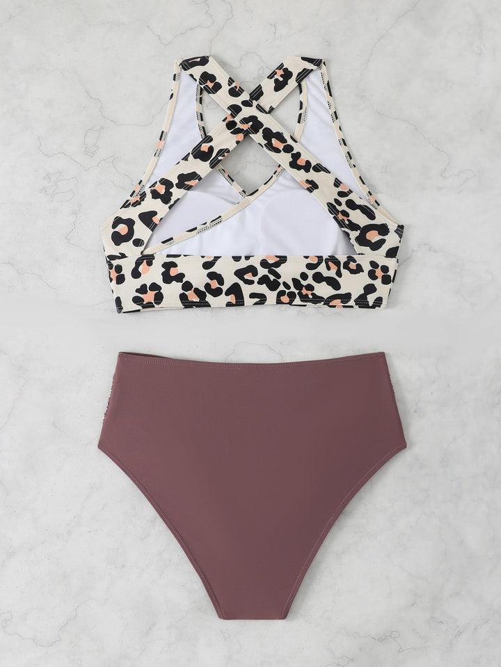 Bikini Due Pezzi Vita Alta Donna – Top Halter Volant e Slip Contenitivo Modellante