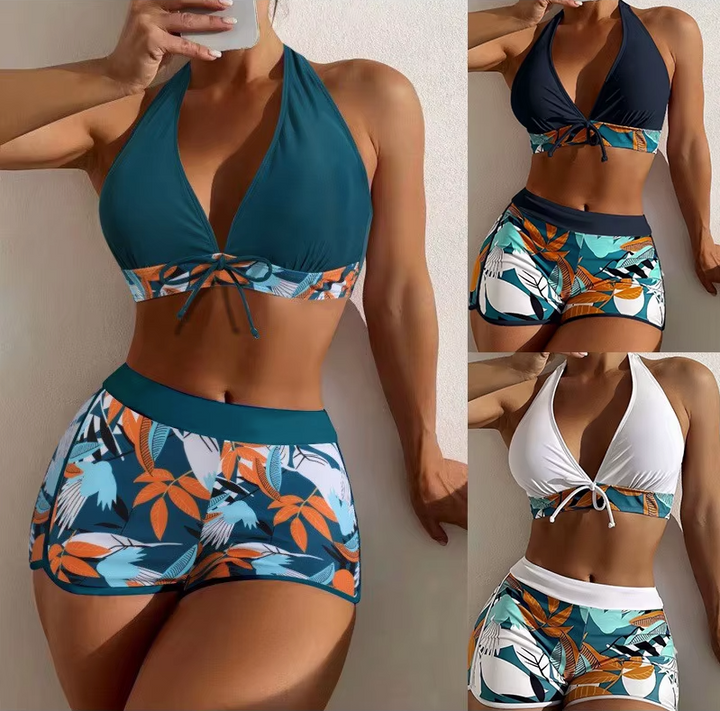 Bikini Sanremo - Top Halter e Shorts Vita Alta Tropicale