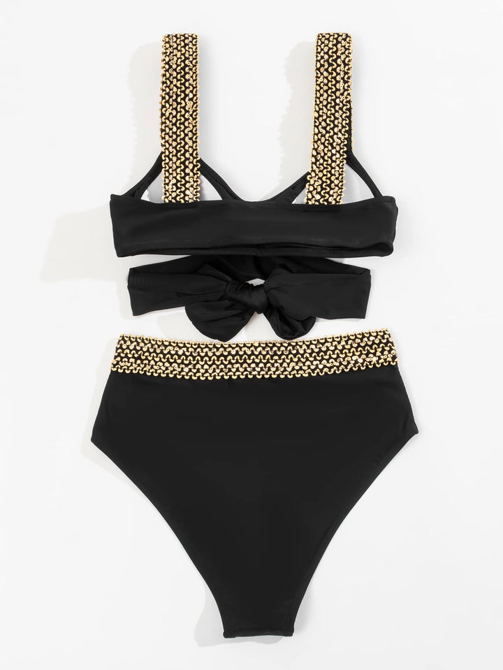Completo Bikini a Vita Alta con Dettagli Dorati