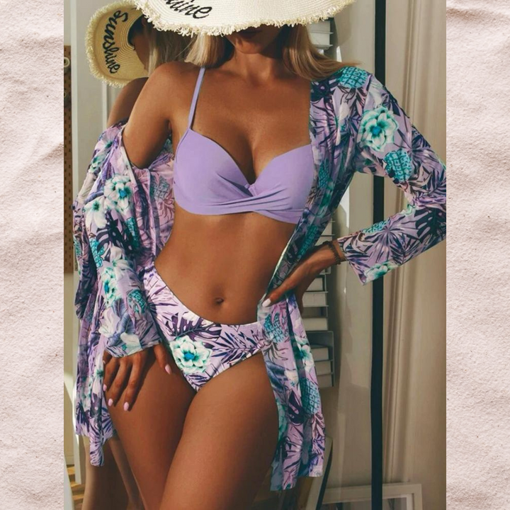 Bikini Floreale 3 in 1 - Top Slip e Camicia