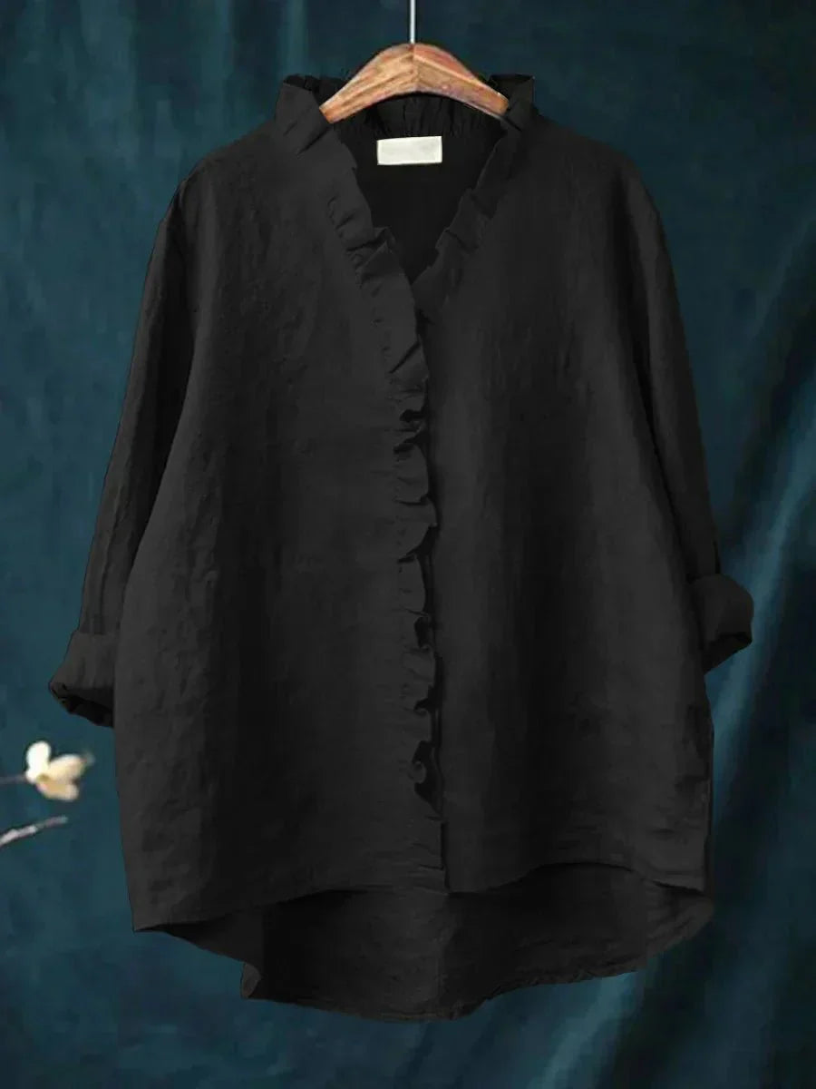 Sanela | Camicia Casual in Cotone e Lino con Volant Elegante