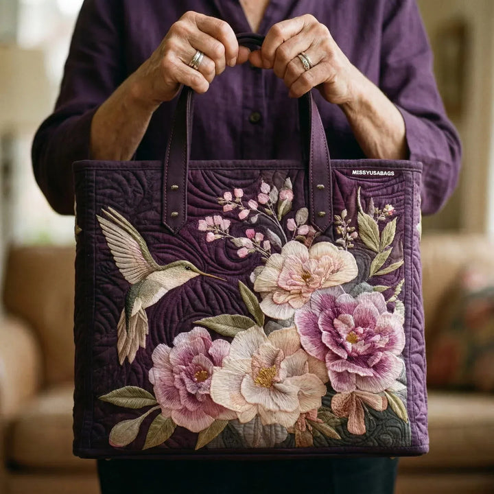 Borsa trapuntata artigianale - Colibrì e Orchidee