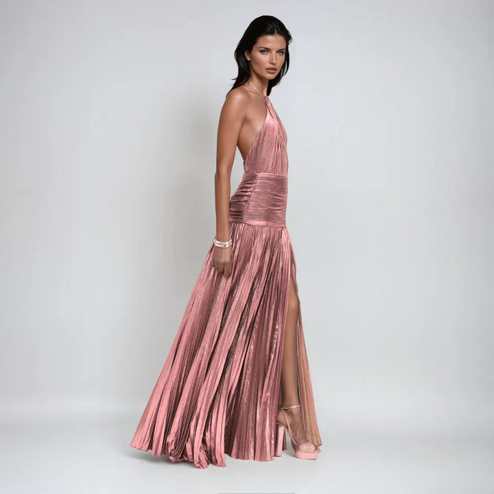 Emma | Vestito Halter Aperto sulla Schiena Metallico
